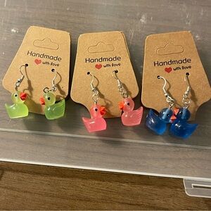 Handmade Duck Earrings- Green, Pink, Blue. Buyer’s choice!